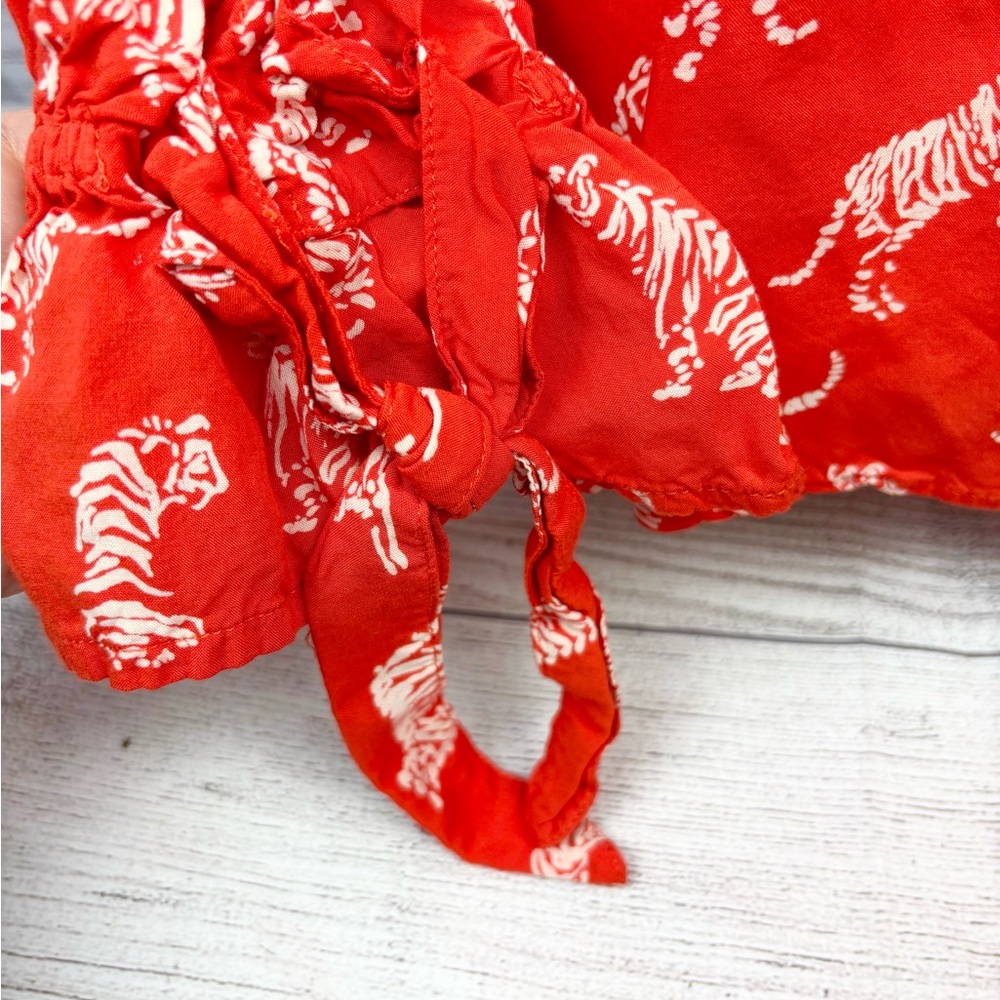 Anthropologie Margaret Jeane Ladies Orange Button Down Shirt with Tiger Design - Picture 3 of 10